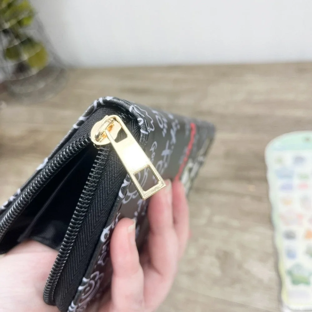 Sanrio Badtz-Maru Zip Around Wallet Black Doodle Print with Puffy Stickers Set